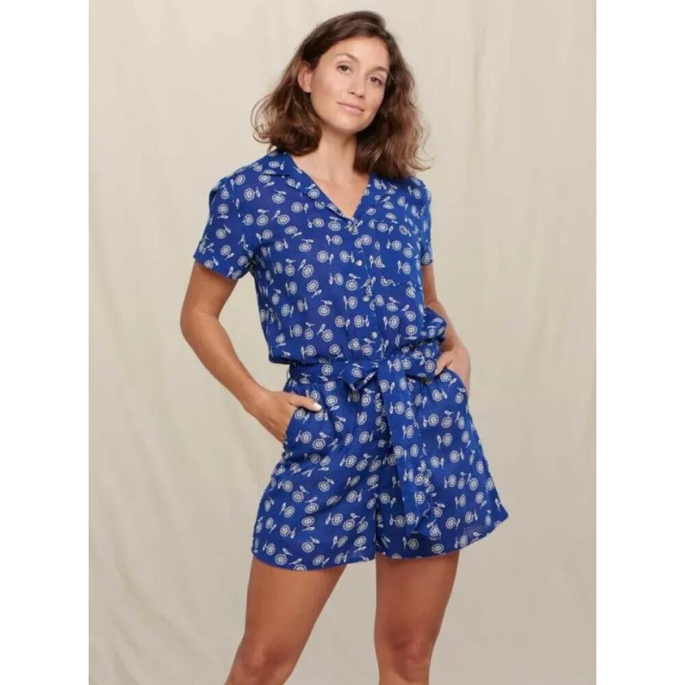 Toad&Co Small Camp Cove Daisy Print Romper Mini Short Sleeve